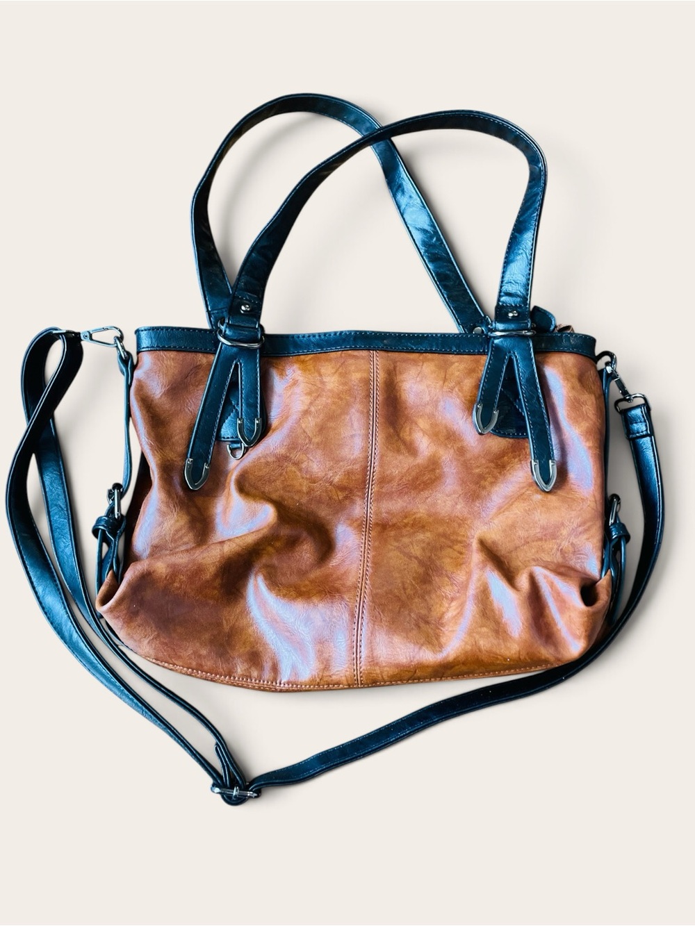 Classic Brown Shoulder Bag with Black Trim